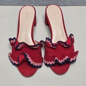 AUTHENTIC Loeffler Randall Red Suede Sandals Ruffles